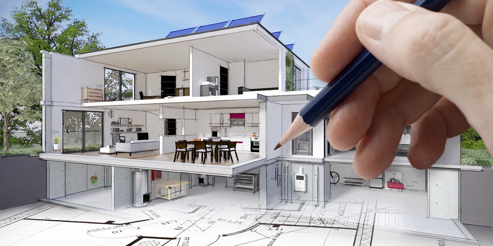 Projet de construction et vue en coupe de l'intérieur d'une bel